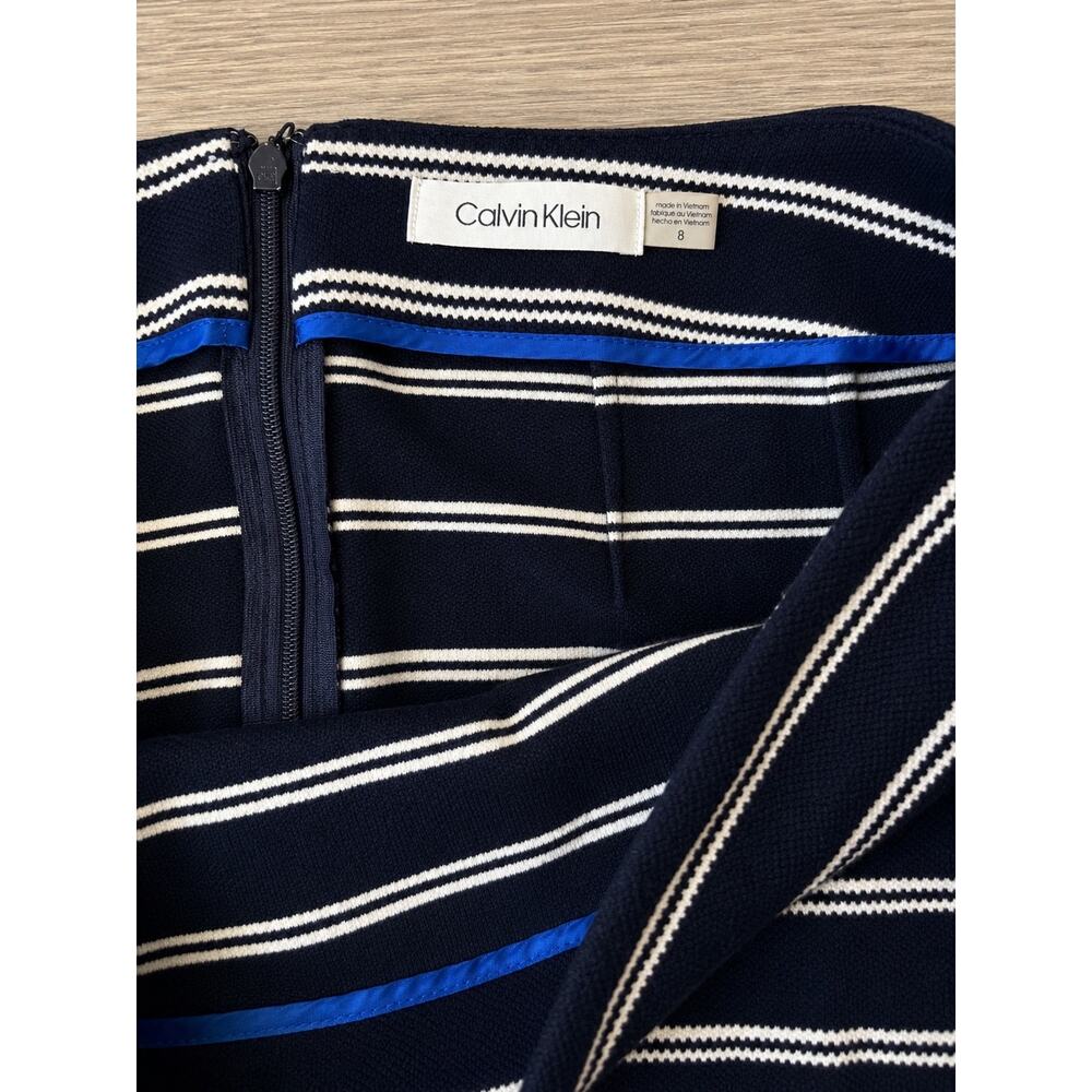 Navy White Striped Pencil Skirt Midi Preppy Nautical Coastal Workwear Sz 8 - Picture 3 of 3